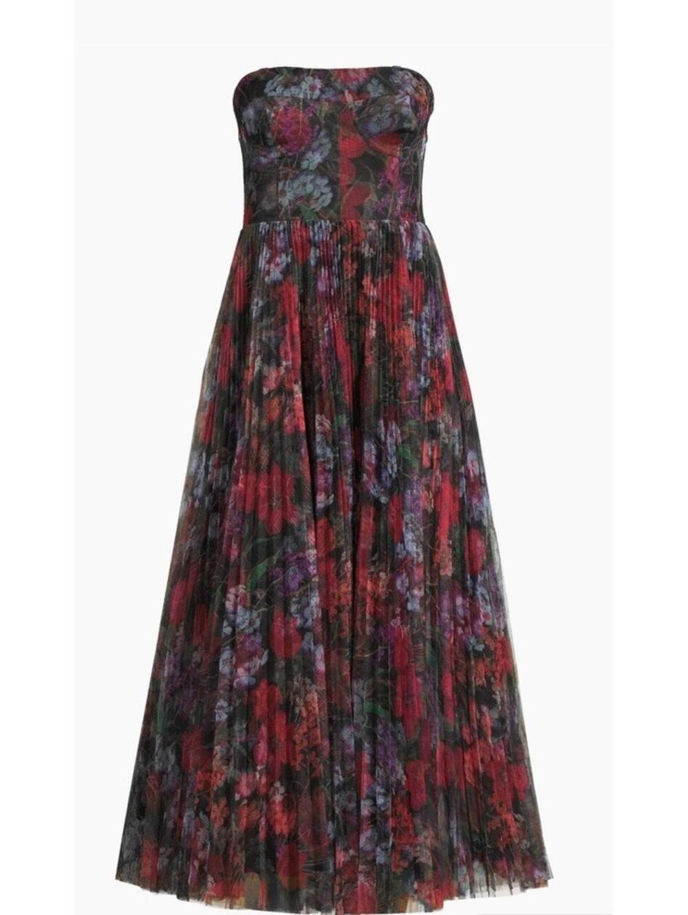 New Hutch Alba Floral Pleated Tulle Gown In Black Multi Winter Garden Sz 12 $398